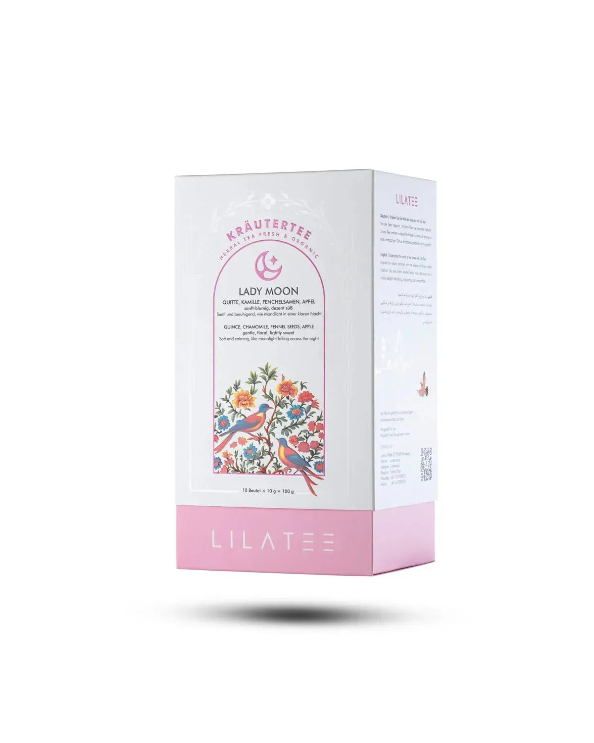 Lady Moon LILA TEE Quitte, Kamille, Fenchel Frauen Tee Produktverpackung Frontansicht