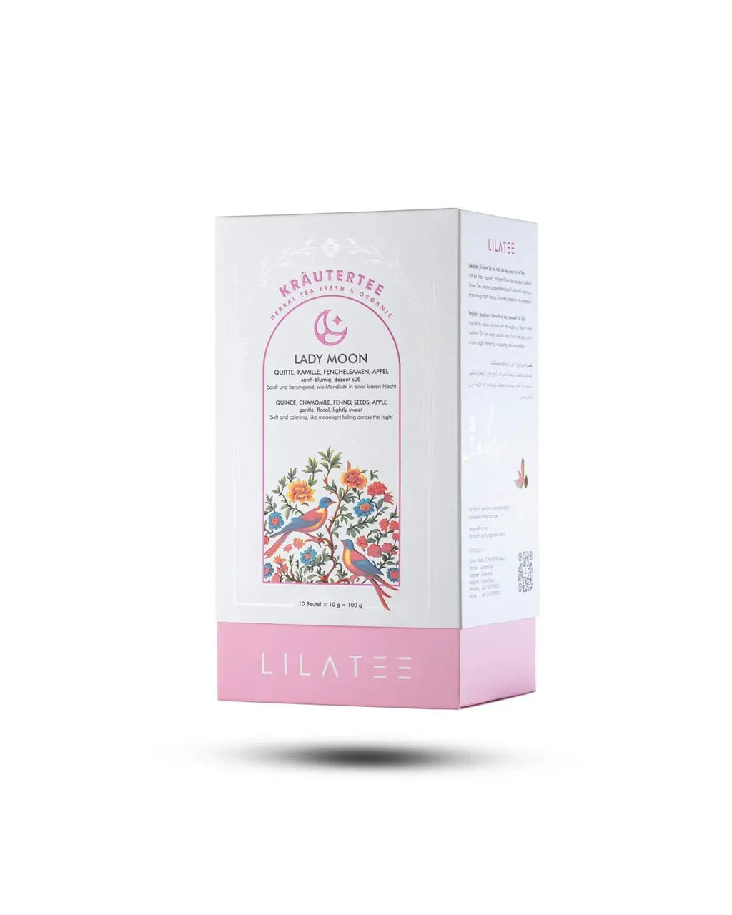 Lady Moon LILA TEE Quitte, Kamille, Fenchel Frauen Tee Produktverpackung Frontansicht