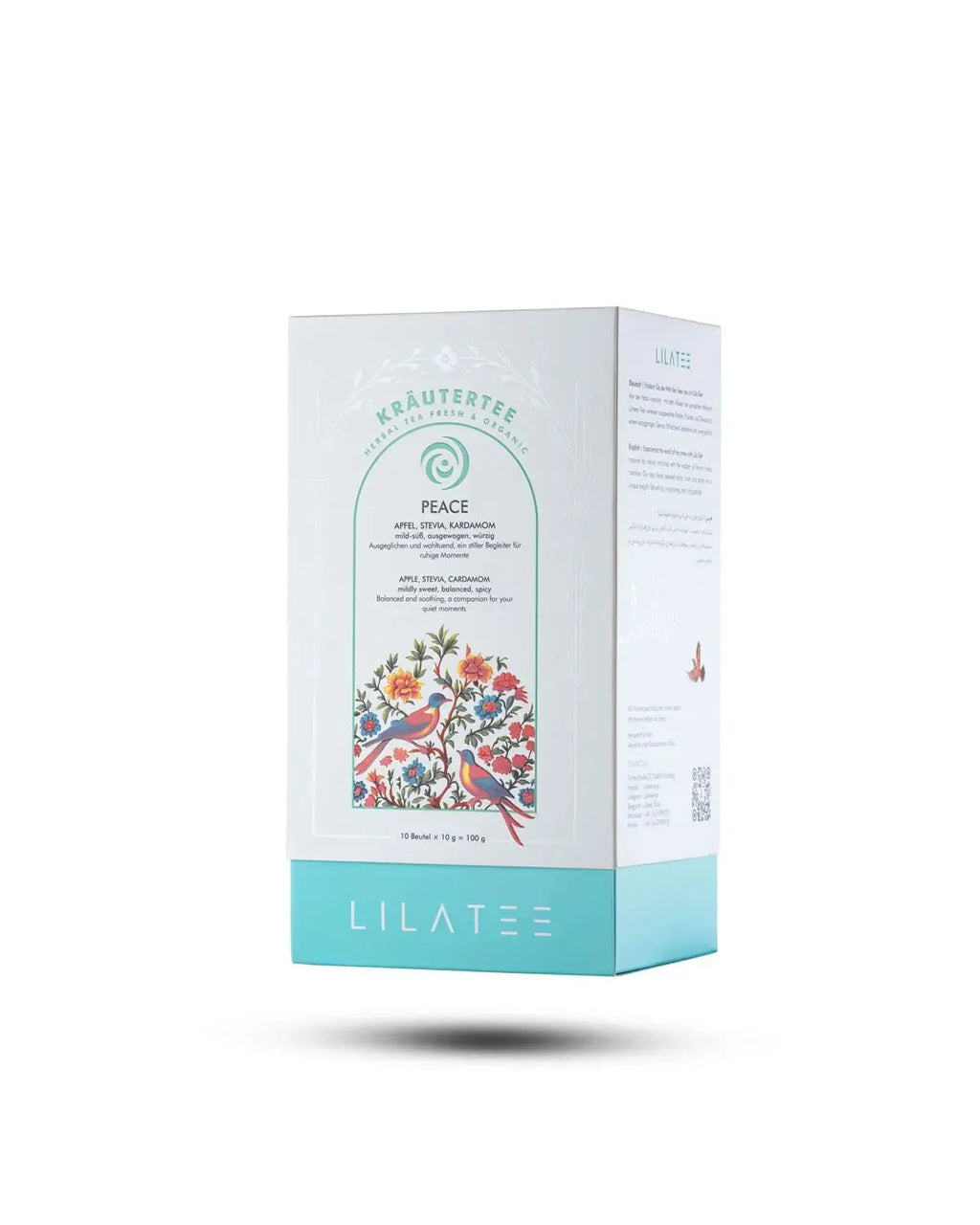 Peace Infusion LILA TEE Apfel, Stevia, Kardamom Produktverpackung Frontansicht